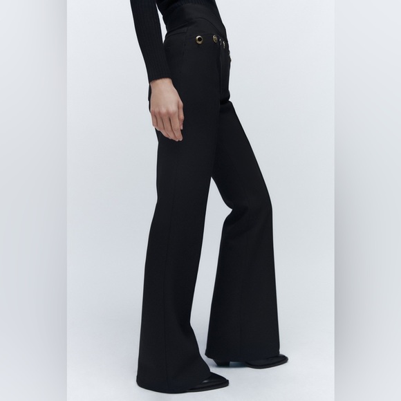 Zara Black Gold Button Detail Flared Pants - Picture 3 of 9